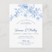 21th誕生日ディナーパーティーブルーフローラ インビテーションポストカード (正面)