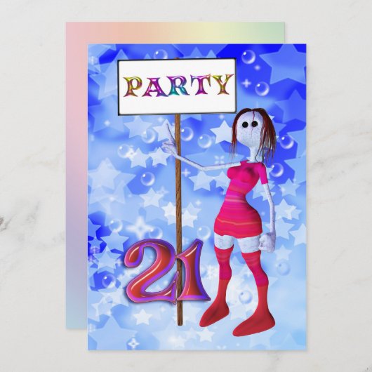 21th誕生日パーティーの看板の招待状 招待状 (正面/裏面)