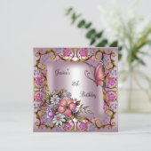 21th誕生日パーティーピンクフローラホワイトバタフライ 招待状 (スタンド正面)