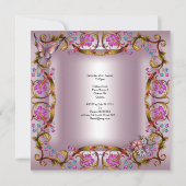 21th誕生日パーティーピンクフローラホワイトバタフライ 招待状 (裏面)