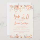 21th誕生日パーティーピーチベージュアイボリーフローラ 招待状 (正面)
