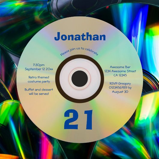 21th誕生日パーティーフェイクCDレトロ90s音楽 招待状