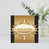 21th誕生日パーティーブラックブロンズ金ゴールド 招待状 (スタンド正面)