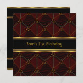 21th誕生日パーティーブラックレザー金ゴールドマン 招待状 (正面/裏面)