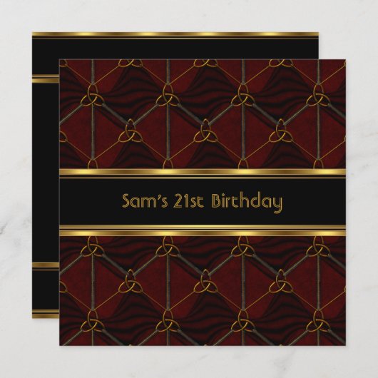 21th誕生日パーティーブラックレザー金ゴールドマン 招待状 (正面/裏面)