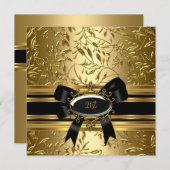 21th誕生日パーティーブラック金ゴールドフローラ2 招待状 (正面/裏面)