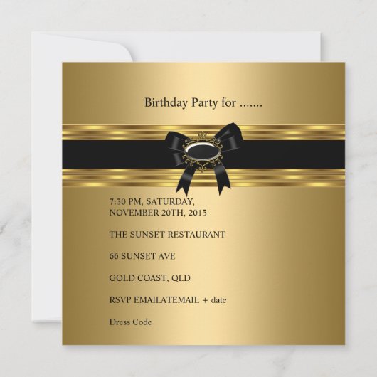 21th誕生日パーティーブラック金ゴールドフローラ2 招待状 (裏面)