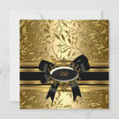 21th誕生日パーティーブラック金ゴールドフローラ2 招待状 (正面)