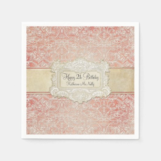21th誕生日パーティーヴィンテージフランスのリージェンシーレース スタンダードカクテルナプキン (正面)