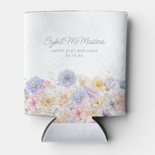 21th誕生日パーティー水彩フローラカスタム 缶クーラー (正面)