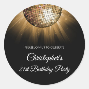 21th誕生日パーティー金ゴールドスパークルディスコボール ラウンドシール