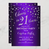 21th誕生日パーティー – シルバーパープル 招待状 (正面/裏面)