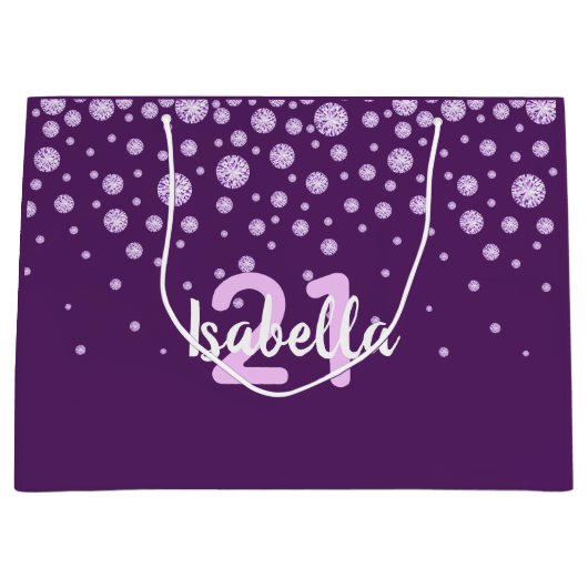21th誕生日パープルピンクの名前ダイヤモンド ラージペーパーバッグ (正面)