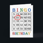 21th誕生日ビンゴカード カード<br><div class="desc">21歳の誕生日カード。ビンゴカードを持つビンゴプレーヤーにハッピーバースデーを言う。年が赤く丸まっている。ビンゴ熱狂するプレーヤーがこのカードから巨大な蹴り出す！著作権Norma Cornes。</div>
