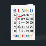 21th誕生日ビンゴカード カード<br><div class="desc">21歳の誕生日カード。ビンゴカードを持つビンゴプレーヤーにハッピーバースデーを言う。年が赤く丸まっている。ビンゴ熱狂するプレーヤーがこのカードから巨大な蹴り出す!著作権Norma Cornes。</div>
