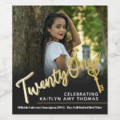 21th誕生日フォトスクリプト金ゴールド効果21鍵 ワインラベル (シングルラベル)