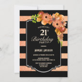 21th誕生日ブラックコーストライプのラルフローラパーティー 招待状 (正面)