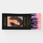 21th誕生日ブラックピンクの金ゴールドドリップフォト 横断幕 (横)