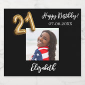21th誕生日ブラック金ゴールド写真 スパークリングワインラベル (シングルラベル)