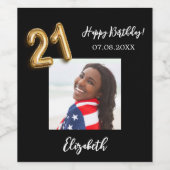 21th誕生日ブラック金ゴールド写真 ワインラベル (シングルラベル)