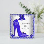 21th誕生日ブルーハイヒールシューシルバーレース 招待状 (スタンド正面)