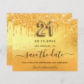 21th誕生日金ゴールドグリッター日付カードを保存 (正面/裏面)