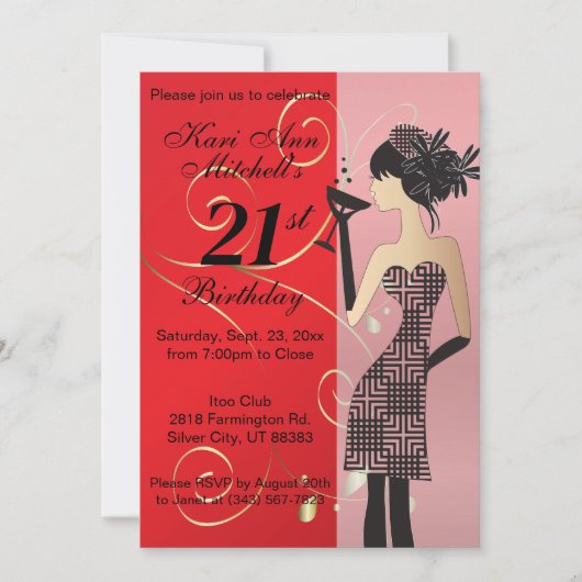 21th誕生日Bashパーティー – 赤 招待状 (正面)