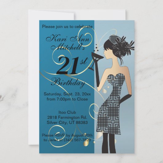 21th誕生日Bashパーティー – 青 招待状 (正面)