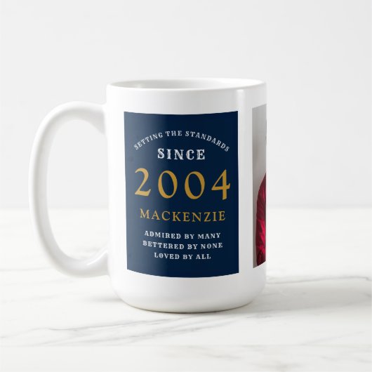 21th Birthday 2004青い金ゴールド名前を追加フォトラージ コーヒーマグカップ (左)