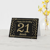 21th Birthday Black and金ゴールドグリッター紙吹雪カード カード (黄色い花)
