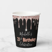 21th Birthday Black & Birthdayバラ金ゴールドグリッター 紙コップ (裏面)