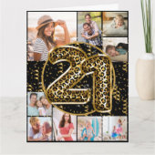 21th Birthday Leopard印刷金ゴールドバルーン写真 カード (正面)