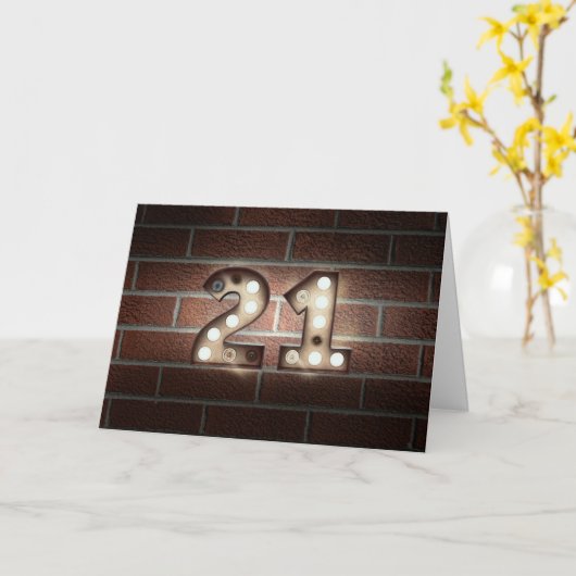 21th birthday-marquee light sign on brick カード (黄色い花)