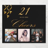 21th birthday partyカスタムフォトブラックゴールド乾杯 スパークリングワインラベル (シングルラベル)