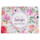 21th birthday pink purpleフローラ名エレガント ラージペーパーバッグ (正面)