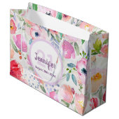 21th birthday pink purpleフローラ名エレガント ラージペーパーバッグ (正面アングル)