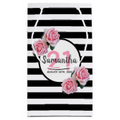 21th birthday pink roses白黒ストライプ名 スモールペーパーバッグ (裏面)