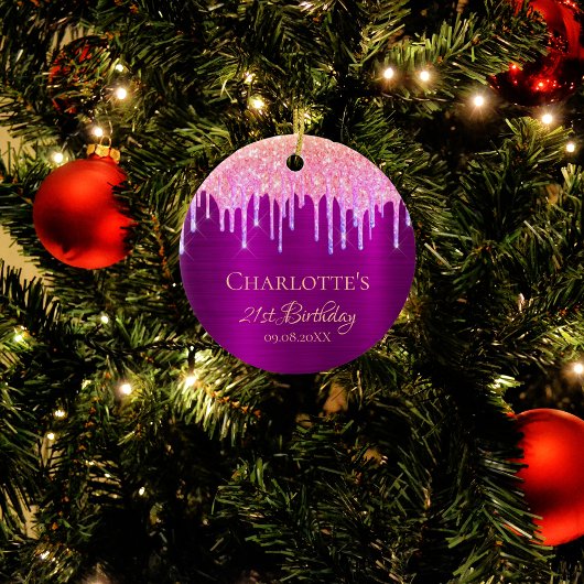 21th birthday purpleグリッターレインボー感謝していユー セラミックオーナメント