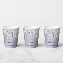 21th birthday silverグリッター名 紙コップ