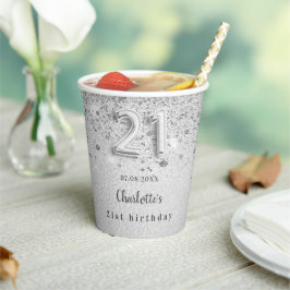 21th birthday silver name glamorous 紙コップ