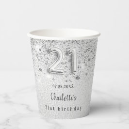 21th birthday silver name glamorous 紙コップ