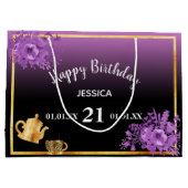 21th birthday violet purple black teaパーティー ラージペーパーバッグ (裏面)