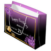 21th birthday violet purple black teaパーティー ラージペーパーバッグ (正面アングル)