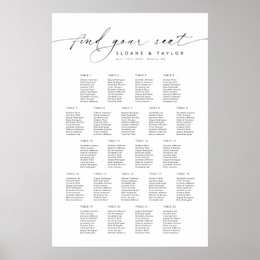 22テーブエレガントル席の座席表を見つける ポスター (正面)