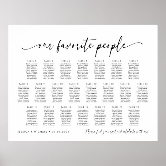 22テーブル私たちお気に入りのの人の座席図プラン ポスター (正面)