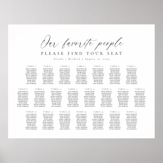 22テーブル私たちお気に入りのの人の座席図プラン ポスター (正面)