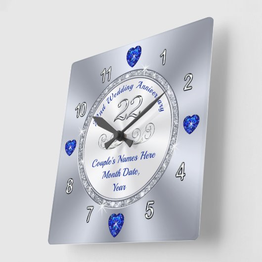 22パーソナライズされた年結婚記念品 スクエア壁時計 (傾斜)