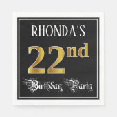 22回目の誕生日パーティファンシー – スクリプト、フェイク金ゴールドルック スタンダードランチョンナプキン (正面)