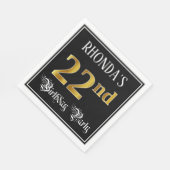 22回目の誕生日パーティファンシー – スクリプト、フェイク金ゴールドルック スタンダードランチョンナプキン (角)