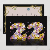 22回目の誕生日パーティー、花の手紙 招待状 (正面/裏面)